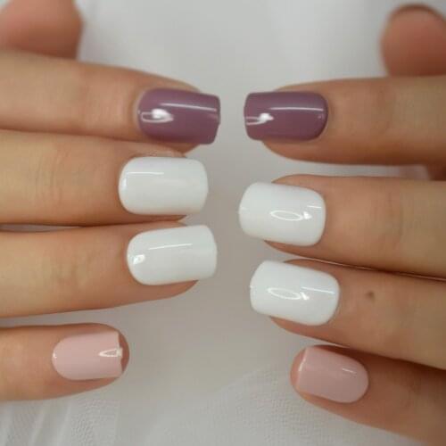 Press on Nail Mix Color Square False Nails White Pink Glossy Women Fake Nail Finish Pre Designs Finger Nail Wear Art Tips
