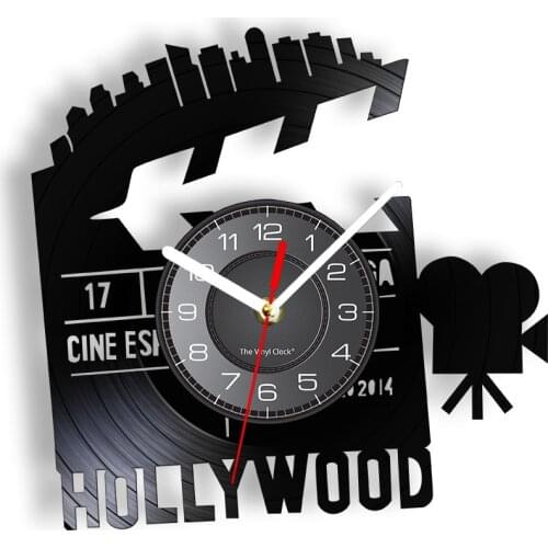 Cinema Sign Wall Clock Hollywood Movie Theater Now Showing Vintage Vinyl Record Wall Clock Pop Corn Drinks Gift For Cinephile