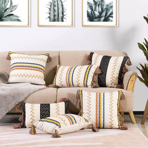 New Moroccan Colored Hugging Pillow Case Bohemian Style Tassel Cushion Cover Cotton Embroidered Waist Pillow Case