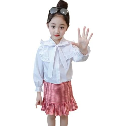 Clothes For Girls Blouse Plaid Skirt Costume For Girls Big Bow Clothes For Teenage Girls Casual Style Kid Clothes