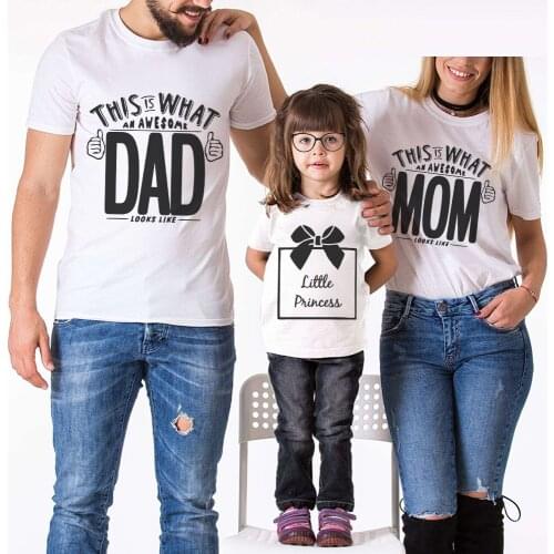 Mommy And Me Daddy Daughter Clothes Family Outfits Look 100% Cotton Little Princess Mom Dad Letter Printed Father Girl T-Shirt