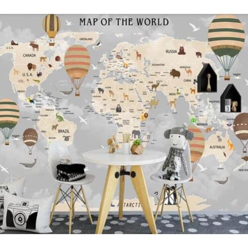 Papel de parede Cartoon world map childrens room 3d wallpaper children bedroom wall papers home decor