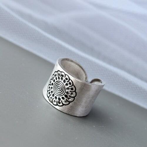 Authentic 925 Sterling Silver Vintage Decorative Rings Handmade Fine Jewelry Creative Minimalist Design Open Adjustable Rings