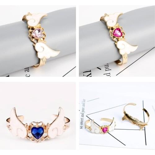 Lovely Jewelry Bangles&Bracelets Anime Jewelry Card Captor Sakura Crystal Heart angel wings Bangle Bracelet Women Girl Gifts