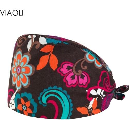 Adjustable Scrubs Hats Unisex Cotton Floral Print Scrubs cap High Quality Beauty salon Hat Elastic Frosted Caps Pet grooming cap