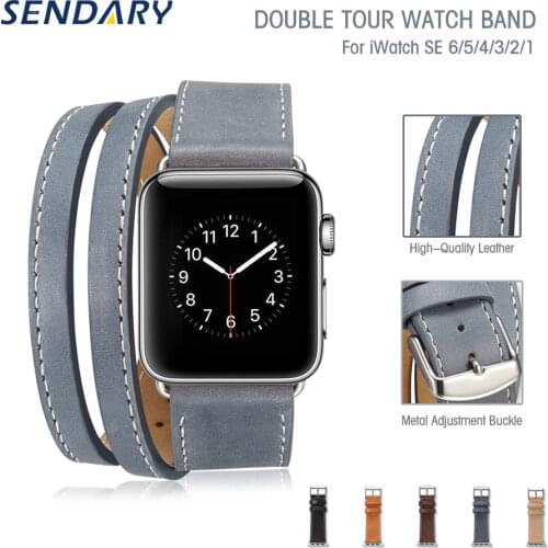 Strap Bracelet Watch Band for Apple Watch 6/SE/5/4/3/2/1 42MM 44MM Double Tour Leather Watchband for iWatch Series 38MM 42MM