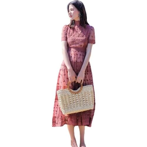 Luxury Beach Dress Resort Red Lace Gauze Two-Piece A High Quality Dress Elegant Vintage Lace Woman Dresses Vestido Feminino