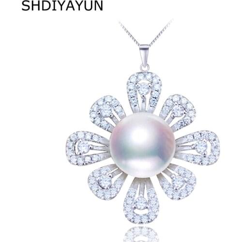SHDIYAYUN 2019 Pearl Jewelry 925 Sterling Silver Jewelry For Women Natural Freshwater Pearl Flower Pearl Necklace Pendant Gift