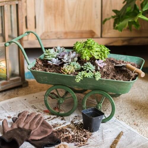 Trolley Flower Cart Flower Pot Wrought Iron Wheelbarrow Grocery Garden Balcony Flower Ware American Idyllic