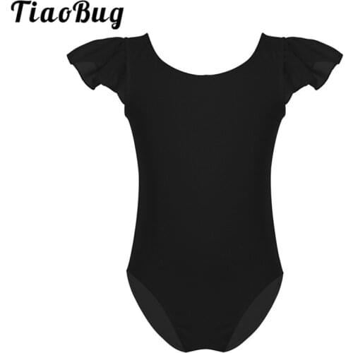 TiaoBug Kids Cotton Ruffle Sleeve Professional Ballet Leotard Girls Gymnastics Leotard Sports Bodysuit Child Practice Dance Wear