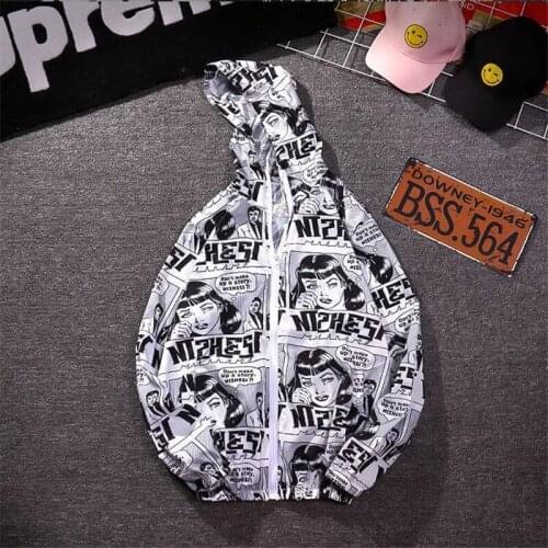 Skateboards Cartoon Jackets Summer Autumn Men Comics Pocket Thin Hooded Windbreaker Coaches Sunscreen Raincoat Men Clothes Army