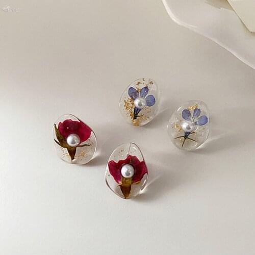 AOMU Korea Fashion Spring Flower Imitation Pearl Shiny Sequins Simple Resin Stud Earrings For Women Girls 2021 Chic Jewelry
