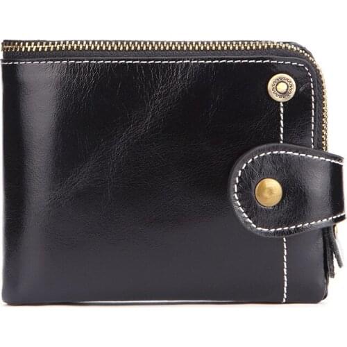 European and American style RFID Anti-magnetic women wallet Oil wax cowhide short zipper wallets genuine leather purse