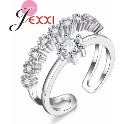 Fashion 925 Sterling Silver Rings For Women Zircon Open Rings Bijoux Elegant Wedding Rings Crystal Stone Jewelry All Match