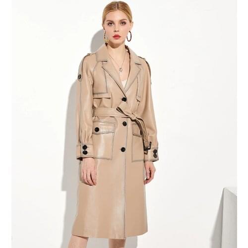 2020 New Women Genuine Leather Jacket Natural Sheepskin Coat Long Trench Female Autumn WInter Real Leather Coats W00392