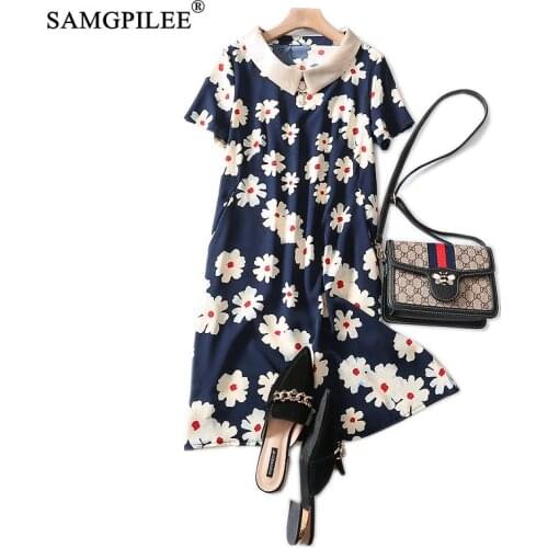 Women Dresses Summer 2020 Office Lady Dress Plus Size A-line Print Short Sleeve Empire Ruffled Collar Dresses For Women Vadim