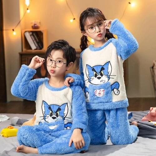 2022 Winter Children Fleece Pajamas Warm Flannel Sleepwear Girls Loungewear Coral Fleece Kids pijamas Homewear Boys Pyjama