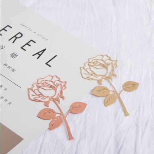 1pc Creative Rose Bookmark Retro Hollow Stainless Steel Metal Cute Electroplating Process Office School Supplies Stationery