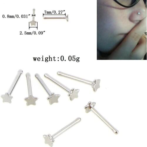 10 pcs/lot Stainless Steel Straight Nose Ring Top Star Nostril Nose Studs Body Piercing Jewelry Lip Ear Pircing Nose Ombligo
