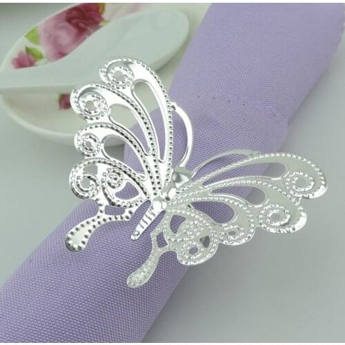 12pcs Silver Plated Butterfly Napkin Ring Serviette Buckle Holder For Wedding Party Banquet Dinner Decoration Favor
