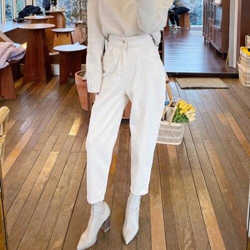 2021 Spring Casual High Waist Loose White Denim Jeans Female Buttons Trousers Street Style Women Wide Leg Jeans Pants