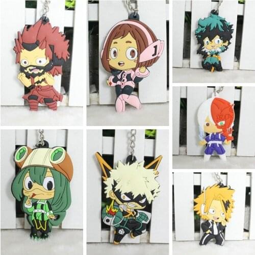 7pcs/lot Anime my hero academia Silica gel Double-sided key chain pendant key ring toy gift