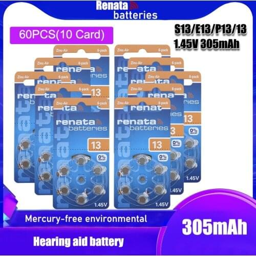 10pack(60PCS) 100% Original RENATA A13 13A ZA13 13 PR48 1.45V Advanced Hearing Aid Batteries CIC Ear Care Button Cell Battery