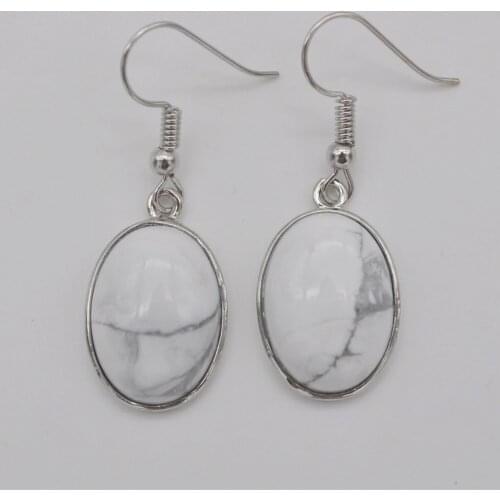 White Howlite Stone Oval Beads Dangle Earrings Jewelry For Woman Gift T257