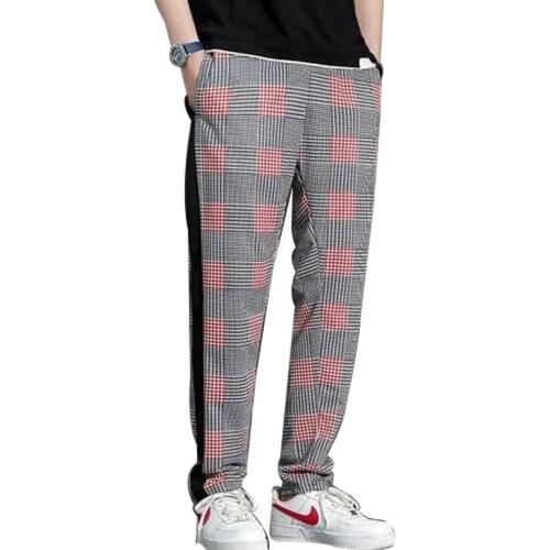 Mens Color-block Plaid Pencil Trousers Mens Casual Pencil Jogger Pants New Fashion Men Sweatpants Hip Hop Pants