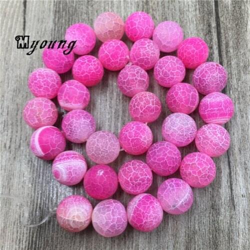 Matte Fuchsia Crackle Agates Beads,Pink Round Frosted Fire Dragon Veins Agates Drilled Agates Beads MY0192