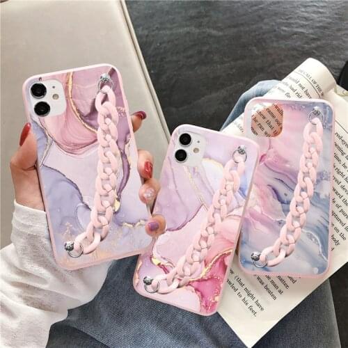 Bracelet Case For Huawei P30 P20 P40 Honor 20 10 10i 10X 9C Lite E Pro Y6 Y7 Y9 P Smart 2019 2020 2021 8X 9X Marble Chain Covers