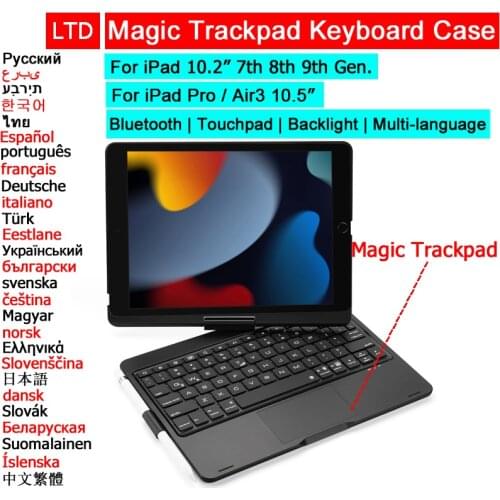 Wireless Bluetooth Magic Trackpad Keyboard Mouse Case For iPad 10.2 7th 8th Pro Air 3 10.5 Tablet Case Russian Arabic Keyboard