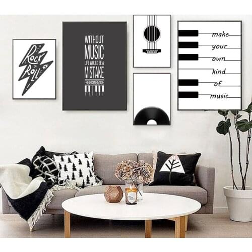 Retro Black And White Simple Guitar Tape Piano Decorative Painting Canvas Poster For Living Room Bedroom Wall Decor