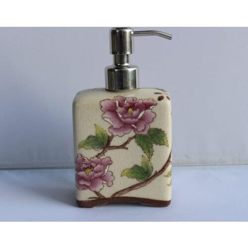 Liquid soap dispenser, Hand painted ceramics