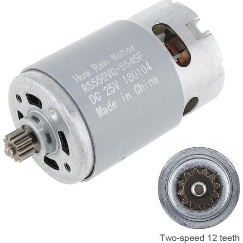 Silver RS550 25V 19500 RPM DC Motor with Two-speed 12 Teeth and High Torque Gear Box for Electric Drill / Screwdriver