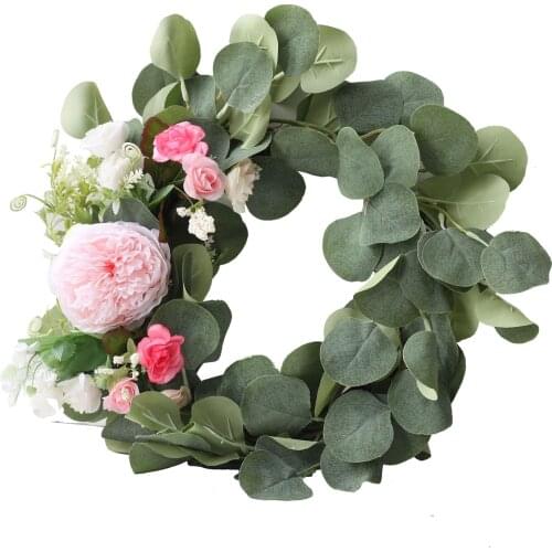 Artificial Wreath Flower Aarrangement Wreaths Garland Floral Hoop Door Decoration 20-inch Greenery Vine Home Decor Eucalyptus