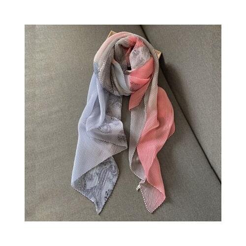 HOT SELLING Miyake pleated Folded stretch silk scarf women patchwork print scarf all-match crimped scarf IN STOCK