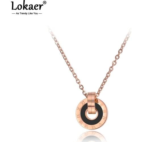 Lokaer Design Mosaic Shell & Acrylic Double Circle Pendant Necklace Stainless Steel Wedding Chain Necklaces Women Jewelry N19053