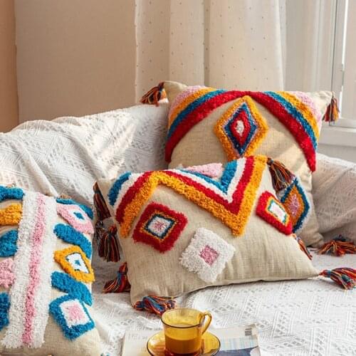 Moroccan Style Cushion Cover With Tassels Handmade Luxury Geometric Decorative Pillows Cover Home Decor Bed Sofa Seat Pillowcase
