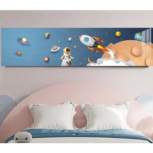 Childrens Cute Room Posters Wall Arts Decor Blue Starry Star Rocket Astronaut Canvas Painting Living Room Decorative Pictures