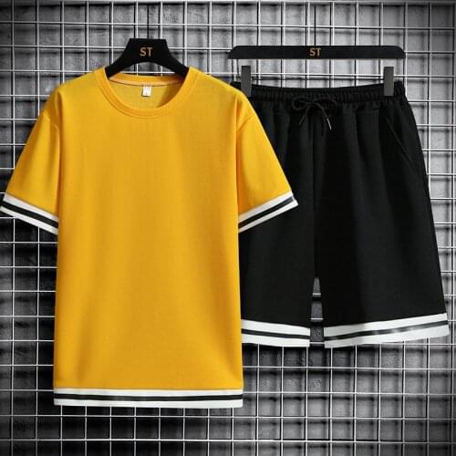Men Short Sets Summer Korean Mens Large Size Short-sleeved Casual Suit Short-sleeved T-shirt Sports Shorts 2-piece Suit M-5XL