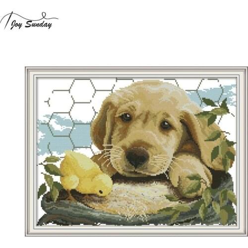 Joy Sunday Dog Love Cross Stitch Kit Aida Fabric Cross Stitching Printed Canvas Embroidery Stitch DMC DIY Needlework Home Decor
