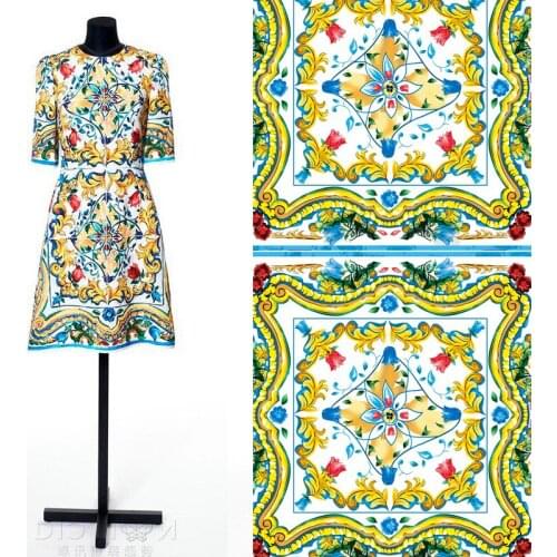 Custom spring and summer new digital printing fabrics clothing big flower pattern fabric printing cloth skirt DIY handmade cloth