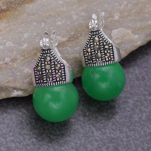 Whosale Elegant Tibetan Silver round bead Natural Stone earrings