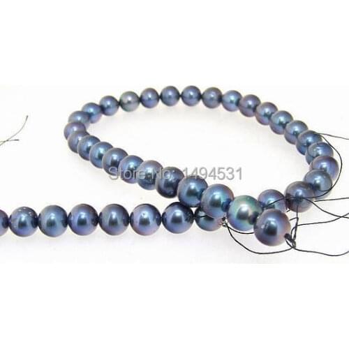 Wholesale Pearl Jewelry Round Black Freshwater Cultured Pearl Loose Beads 9.5-10mm Full Strand 15 Inches - Free Shipping
