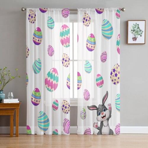 Easter Bunny Easter Egg Tulle Sheer Window Curtains for Living Room Kitchen Children Bedroom Voile Hanging Curtain