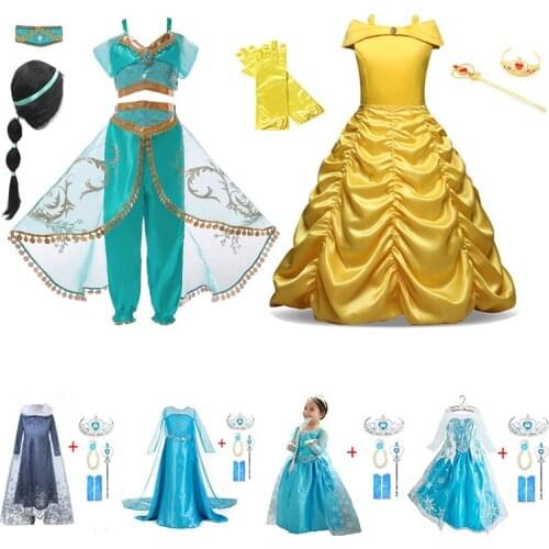 Girls Halloween Dress Princess Jasmines Belle Cosplay Costumes For Kids Christmas Birthday Party Dress Children Carnival Clothes