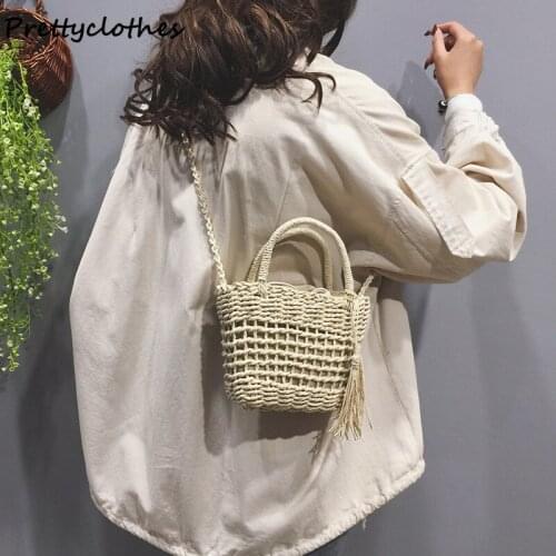 Straw Woven One-shoulder Portable Hand-woven Female Beach Vacation Mini Bag Hollow Cute Small Female Bag Travel Fashion Vacation