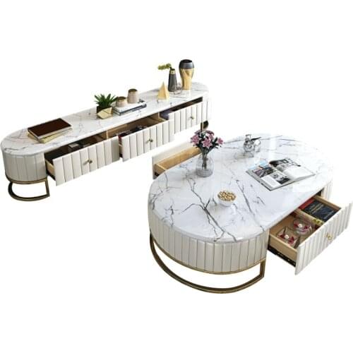 Post modern tea table Hong Kong Style Light luxury floor cabinet living room simple modern marble TV cabinet combination
