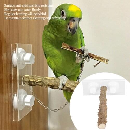 Bird Supplies 25CM Parrots Outdoor Portable Wood Standing Rod Pet Bird Shower Perch with Suction Cup